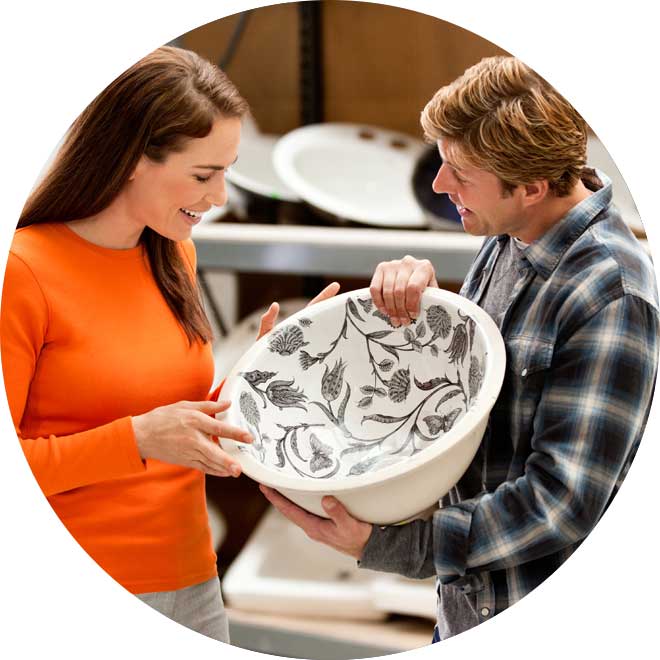 People touching bowl.