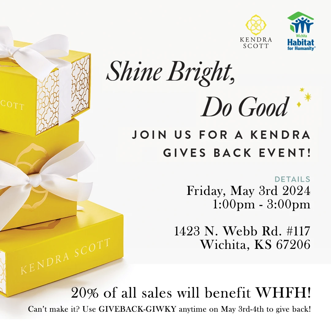 Kendra Scott Gives Back fundraising event flyer. Includes event details and shopping instructions.