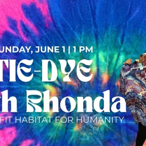 Tie-Dye with Rhonda event banner, Sunday, June 1, 1 p.m.