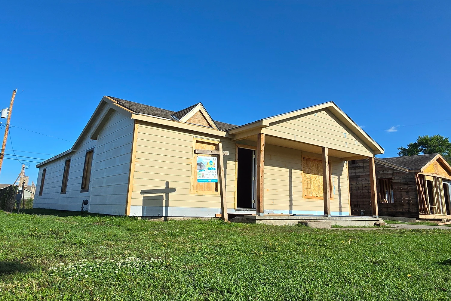 A front view of a Rock the Block Piatt home under construction.