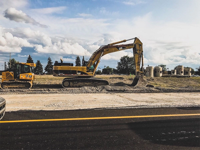 An excavator at a construction site.